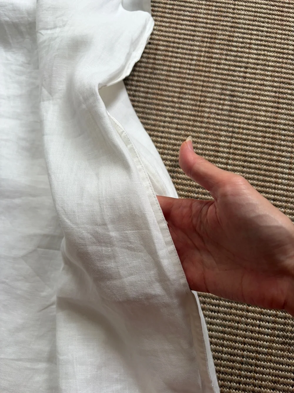 100% White linen summer mini dress with pockets